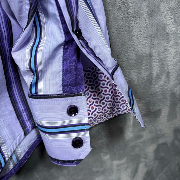 Robert Graham Tailored Fit Purple Striped Button Down Shirt M - Picture 6 of 11